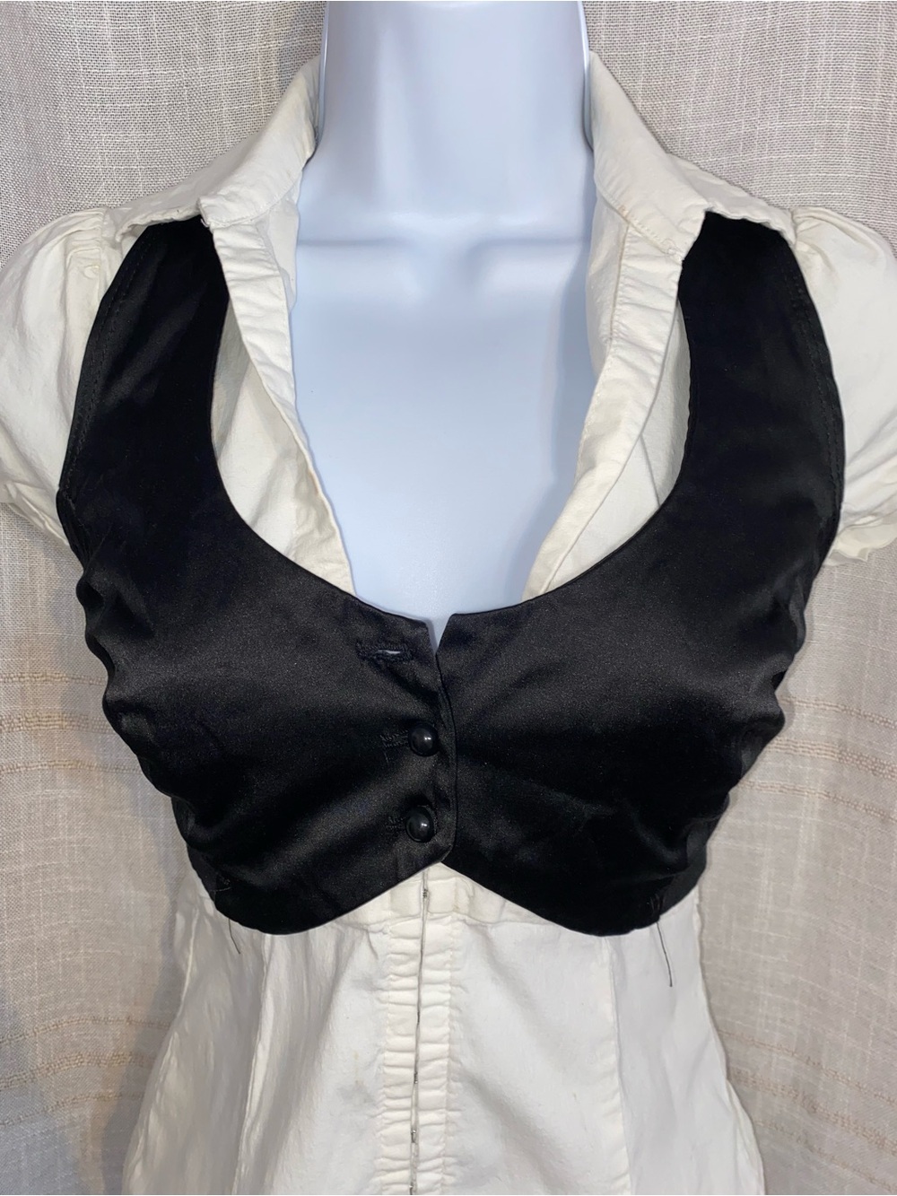 Vintage Papaya Black Satin Cropped Tie Back Halter Vest Waistcoat